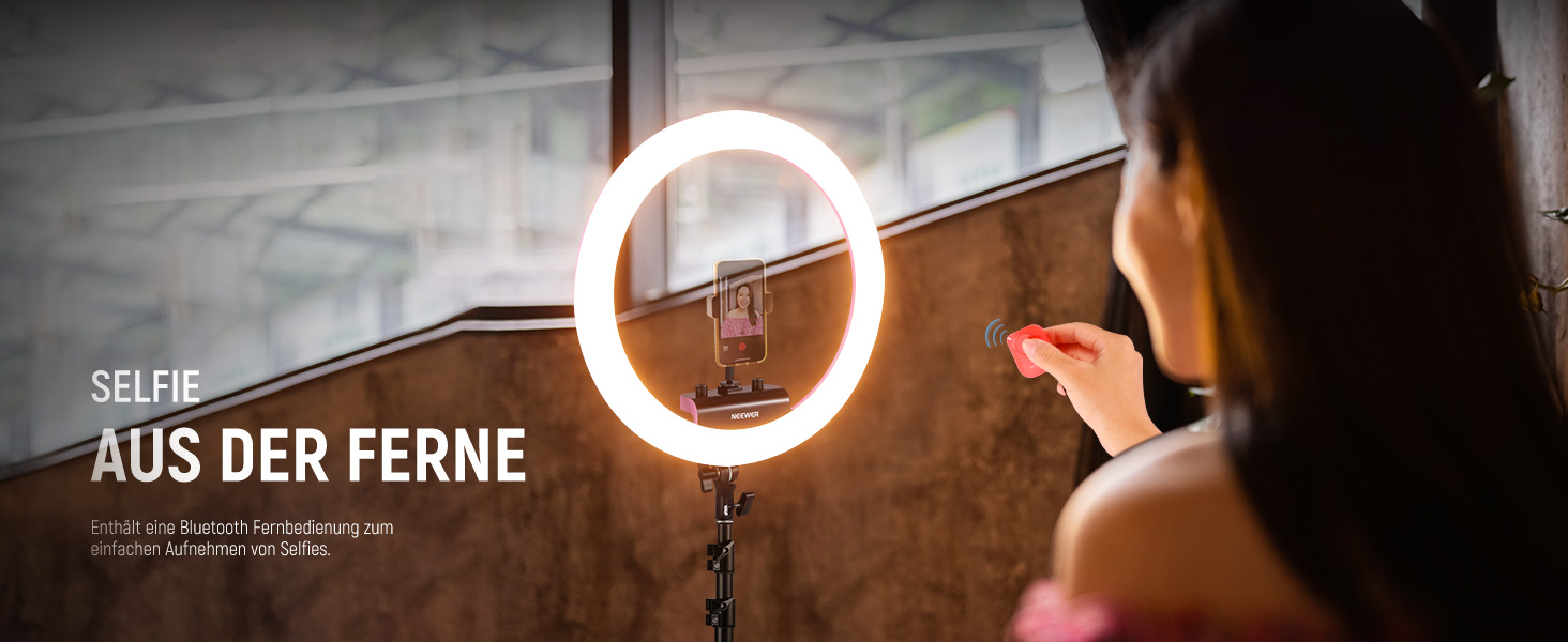 NEEWER Комплект кільцевого світла для фото та відео: 48 см, 52 Вт, регульоване LED світло, штатив, Bluetooth, рожевий (RP18B Pro)