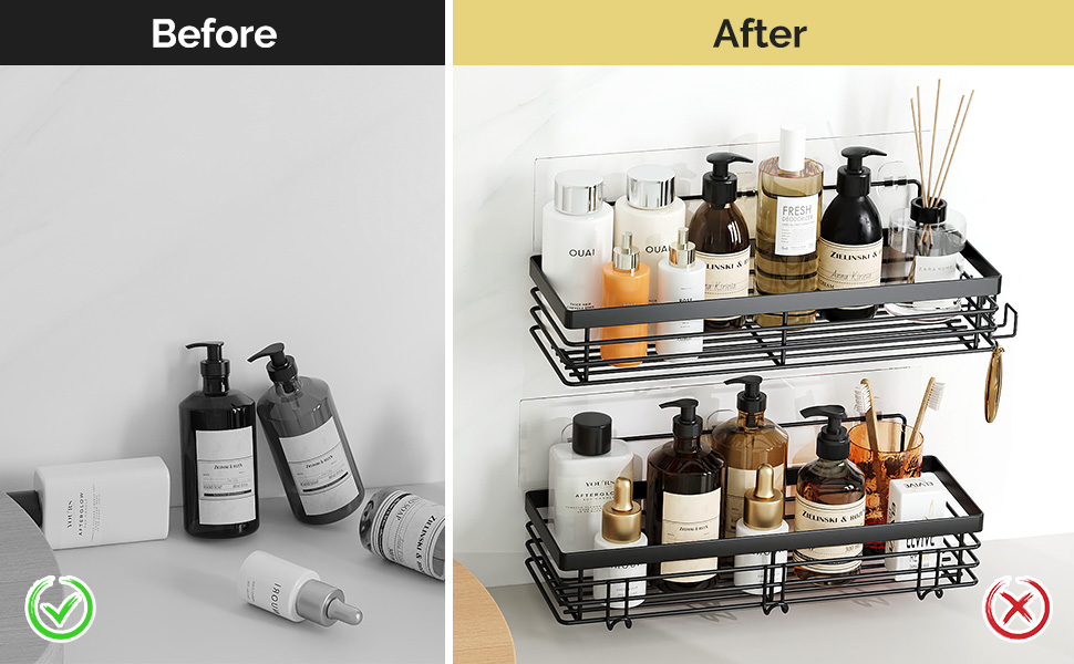 Набір душових корзинок Orimade з полицями та 5 гачками для ванної кімнати (3 шт., чорний)