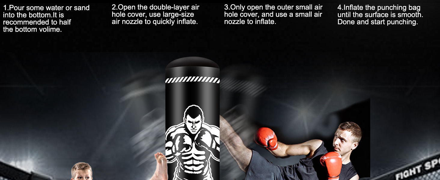 Боксерський мішок стоячий для дорослих, 180см. Міцний мішок для боксу, кікбоксингу, MMA, Муай Тай, фітнесу, таekwondo. Чорно-білий.