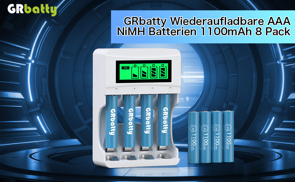 AAA акумулятори NiMH 1100mAh 1.2V з LCD-дисплеєм - 1200 циклів заряджання, комплект з зарядним пристроєм