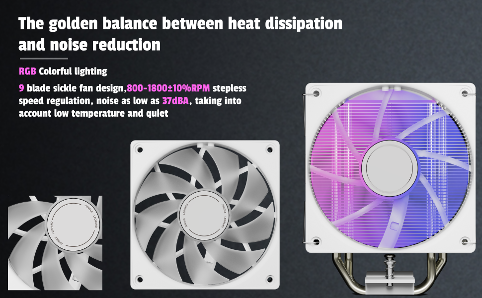 Охолоджувач CPU Jungle Leopard KF400X з LED підсвічуванням: 4 теплові трубки, 4PIN PWM вентилятор, сумісний з Intel LGA 2011/115X/1200/1366/1700/1851, AM4/AM5 (білий)