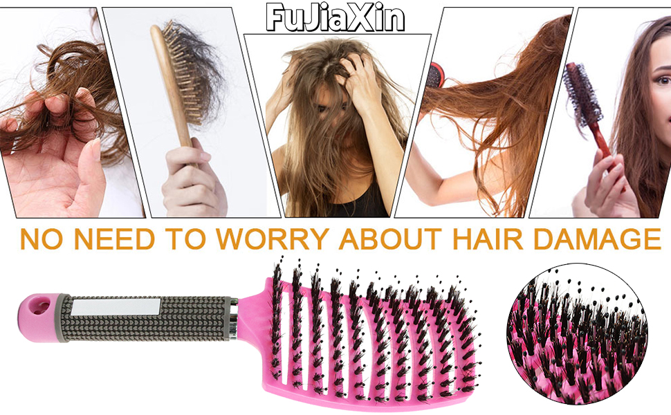 Двохсторонна щітка для волосся з щетиною дикого кабана (чорний та фіолетовий) - безшумна, розподіляє олію, випрямляє волосся, дихаюча, прискорює сушіння