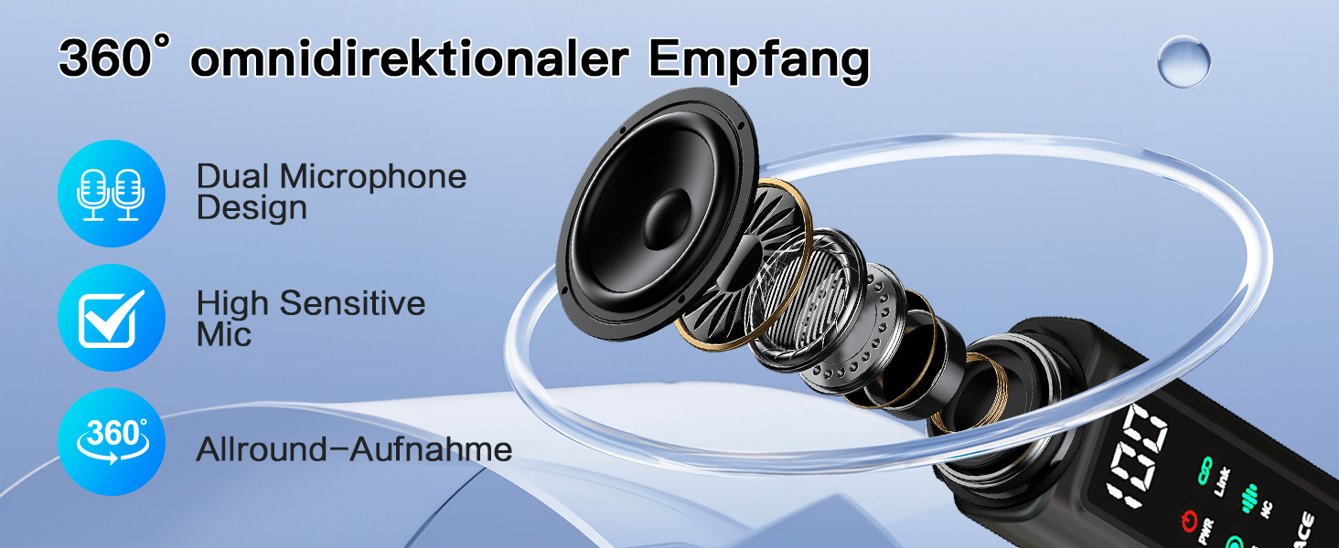 Мікрофон-петличка 3-в-1 для iPhone, Android, камери: бездротовий мікрофон з шумозаглушенням, 45 годин роботи, цифровий дисплей, кейс для зарядки, відеозйомка, стрімінг