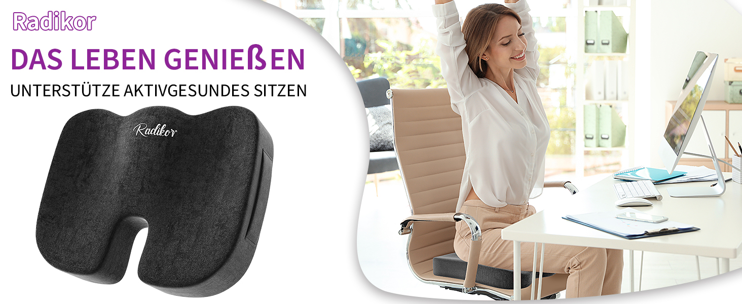 Ортопедична подушка для сидіння Radikor: для офісного крісла, авто, зі стегон, з Memory Foam, протиковзаюча, чорна
