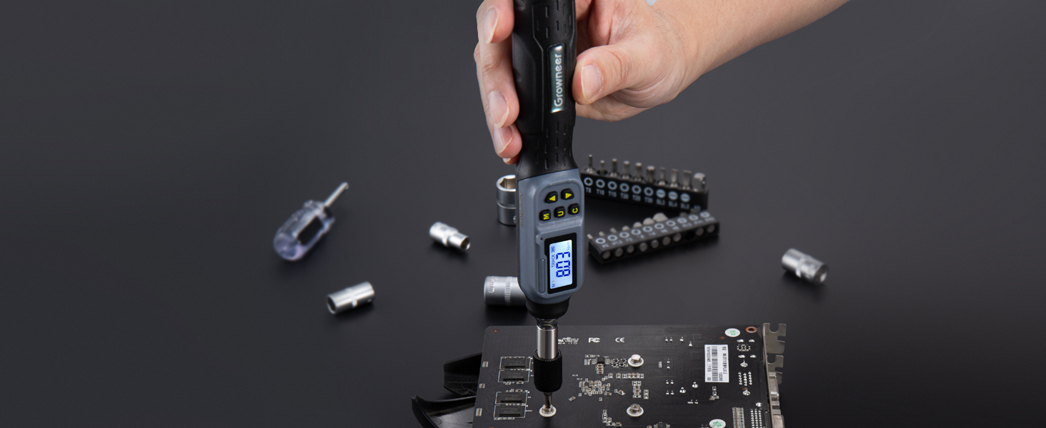 Цифровий динамометричний викрут GROWNEER 2.66-53.1 In-lbs/0.3-6 Nm з LED-дисплеєм та звуковим сигналом, 1/4'' Drive, 27 в 1