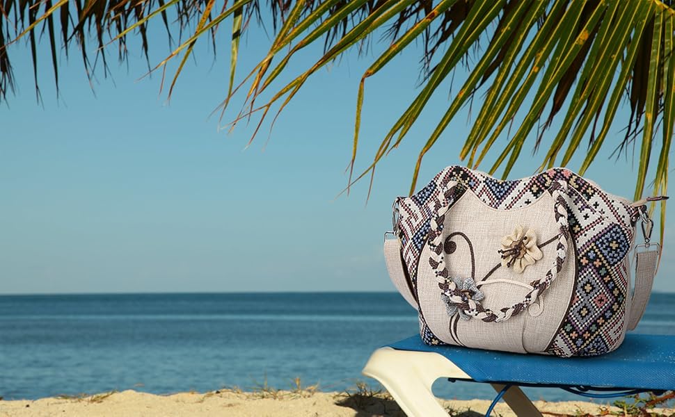 Сумка жіноча Boho етнічна льняна через плече, велика містка сумка-торбинка з вишивкою, регульований ремінь. Богемна вінтажна сумка для дівчат