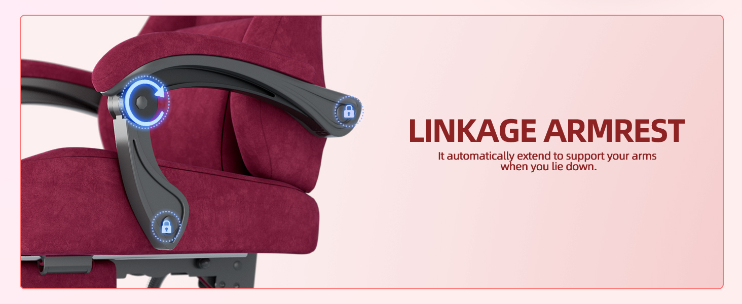 Ігрове крісло Ferghana Ergonomic Gaming Chair з оксамиту, з підтримкою попереку та підголівником, офісне крісло для геймерів та роботи (Червоне, LW220)