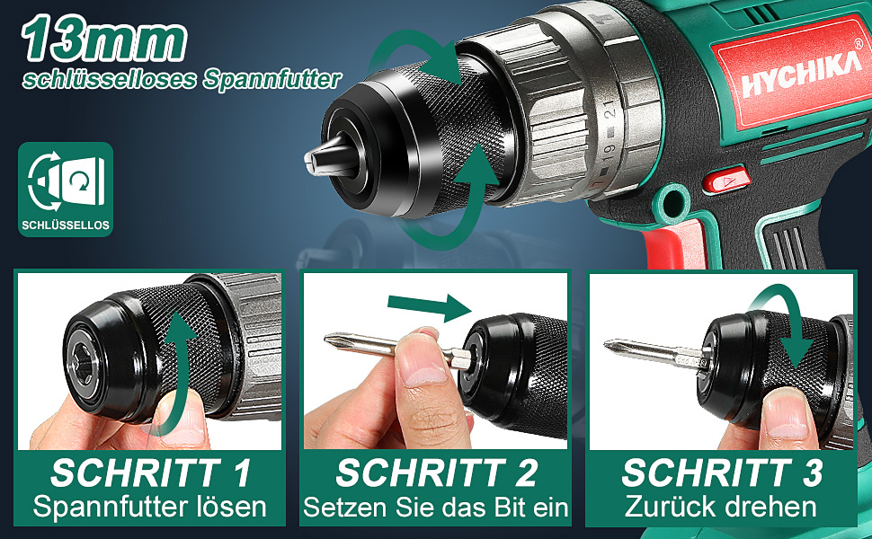 Акумуляторний шурупокрут HYCHIKA 18V, 45 Nm, 2.0 Ah, 27 предметів, 21+3 ступені, 2 швидкості, для свердління та закручування