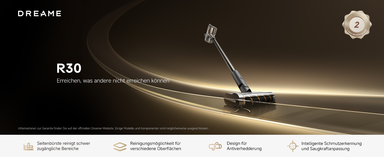 Бездротовий пилосос Dreame, 190AW, 90 хв роботи, датчик бруду, LED-дисплей, синій LED, без заплутування, для дому, шерсть тварин, килими (R30)