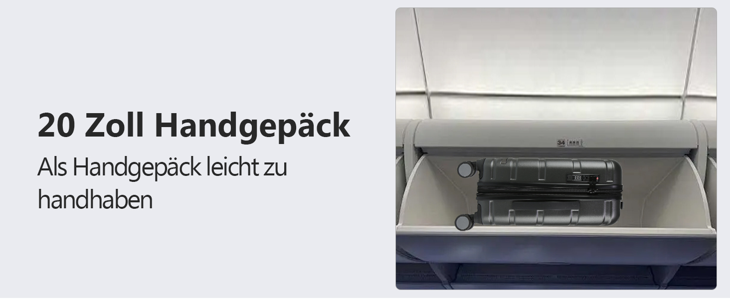 Валіза ручної поклажі Vankean з обертовими колесами та TSA-замком, розширювана, сірого кольору, 20 дюймів