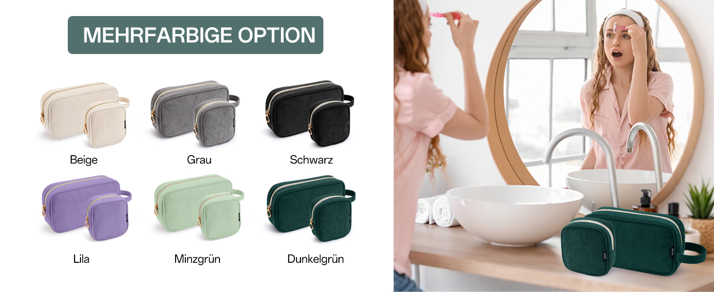 Косметичка жіноча KALIDI з корду, з відділеннями, металева блискавка, для подорожей, зелена