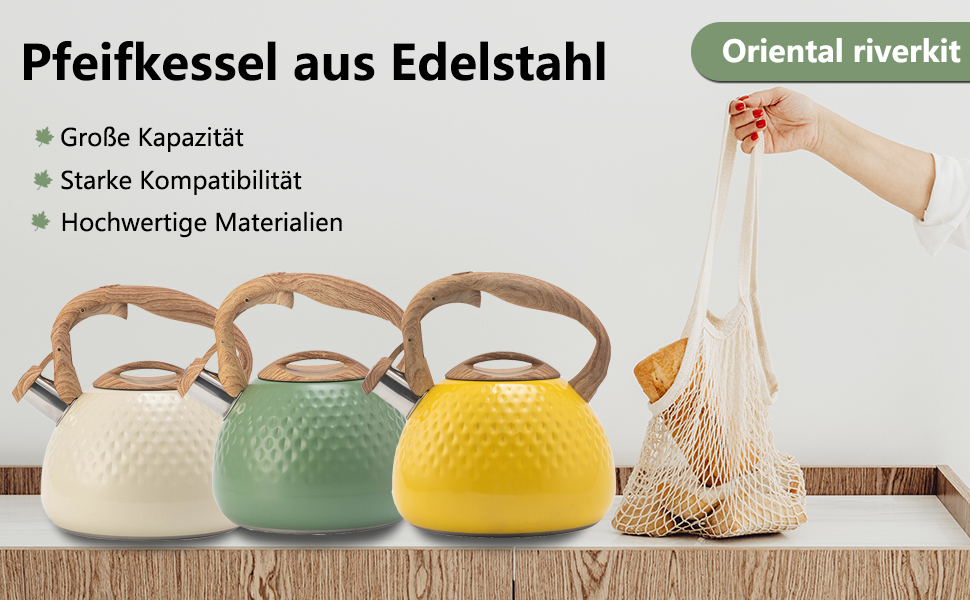 Чайник-свисток з нержавіючої сталі 3L, сумісний з усіма плитами, для чаю та кави, жовтий