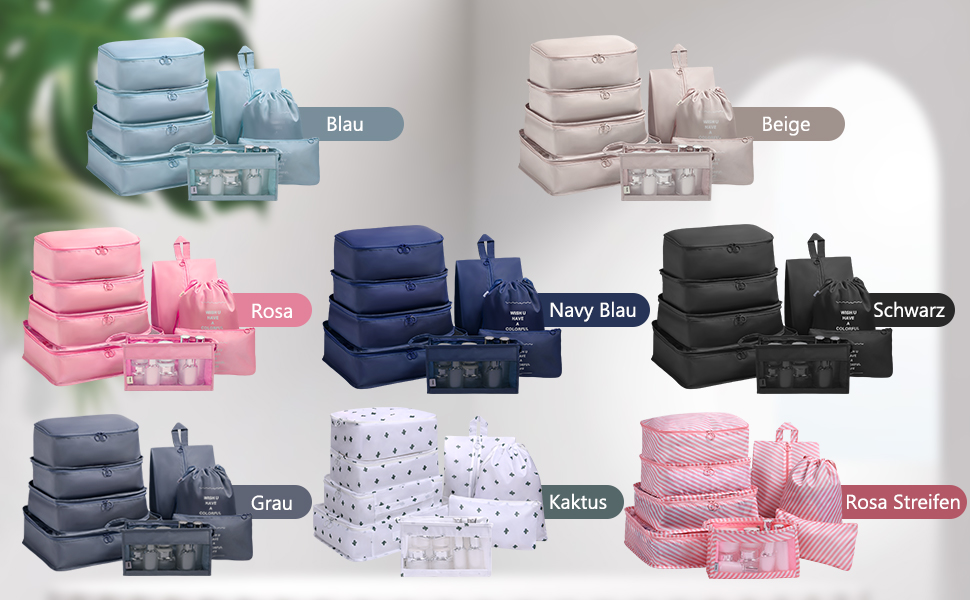 Органайзер для валізи OSDUE, набір 8 шт: кубики для пакування, водонепроникні сумочки для одягу, сумки для взуття, кишеня для USB-кабелів (чорний)