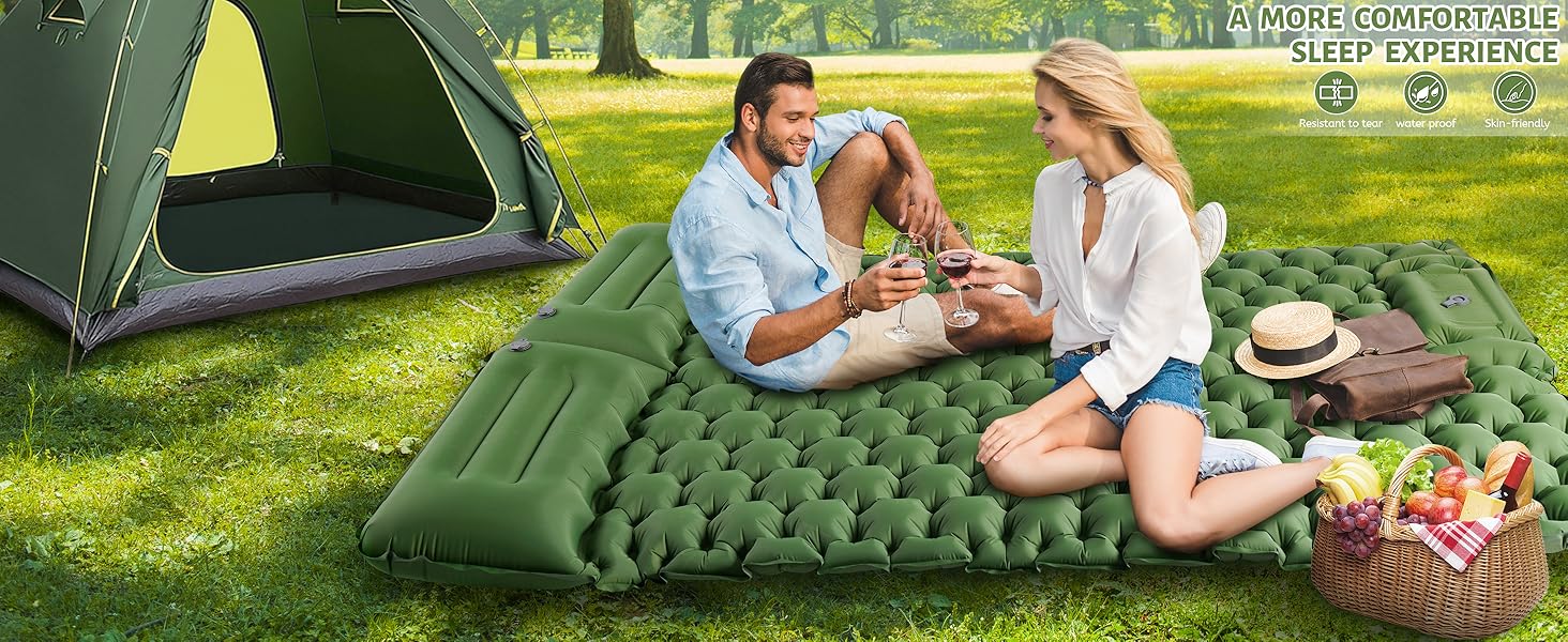 Isomatte Self-Inflating Camping Mat for 2 People - Thick & Extended Sleeping Pad with Air Pump - Lightweight Travel Mat for Camping, Hiking, Beach