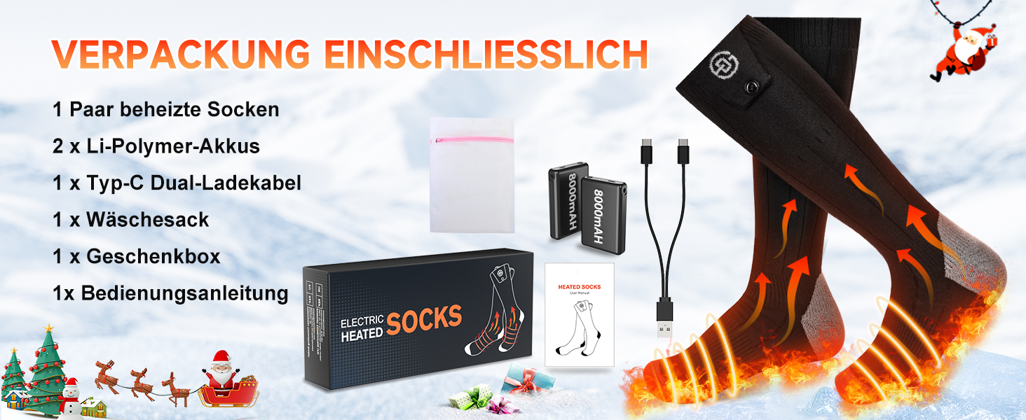 Гріючі шкарпетки з керуванням через додаток 5V 8000mAh, підігрівачі ніг, гріючі шкарпетки для жінок та чоловіків, пранні, 4 температурні режими, перезаряджувані, для зимових видів спорту (лижі, велосипед, рибалка, кемпінг, піші прогулянки), розмір EU36-48