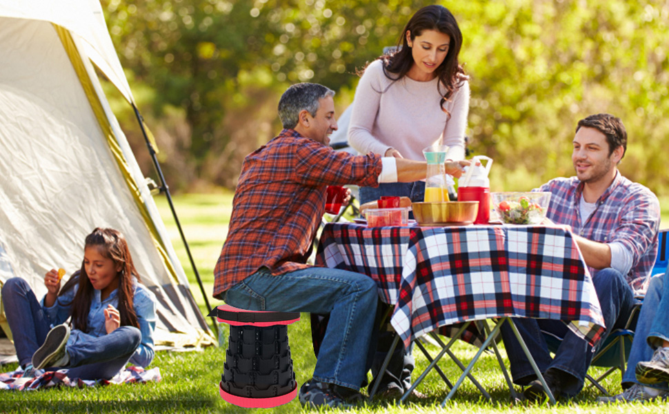 Крісло-телескоп для кемпінгу, регульована висота 6-45 см, вантажопідйомність 181 кг, портативне з ременем для перенесення (Червоний, 2 шт.)