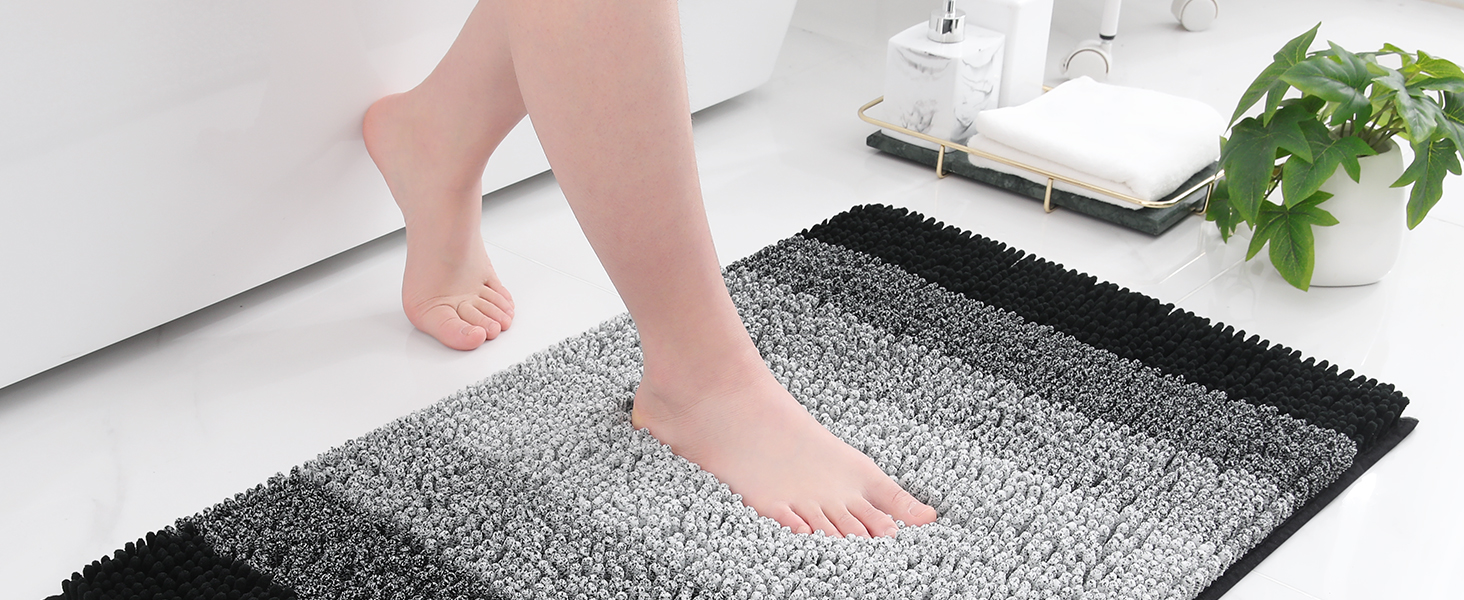Килимок для ванної кімнати Homaxy з м'якого велюру, неслизький, швидковисихаючий, 40x60 см / 50x60 см (U-подібний), чорний
