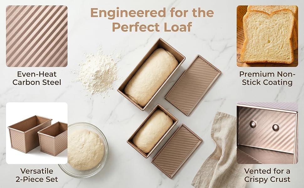 Форма для випічки хліба Toastbrot 2 шт (1000г + 450г) з кришкою, антипригарна, 32x12x12 см та 20.8x11.8x11 см