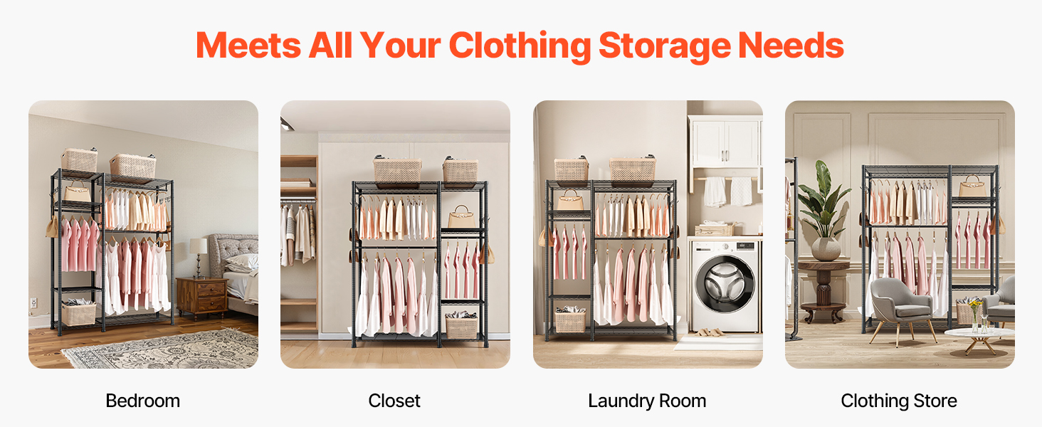 Стійка для одягу VEVOR з 4 перекладинами, 8 гачками та 385,5 кг вантажопідйомністю - для спальні, магазину одягу, прихожої