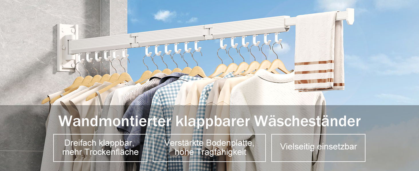 Настінна сушилка для білизни розкладна та складна, з алюмінію, 100 кг, білі гачки
