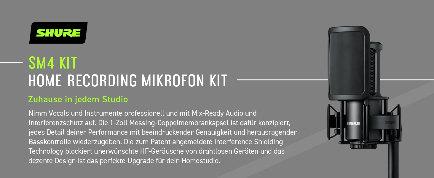 Мікрофон студійний Shure SM4 XLR конденсаторний для вокалу та інструментів, набір SM4-K-KIT