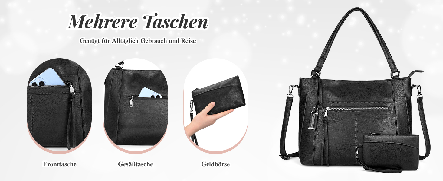 BAIGIO Комплект сумок жіночих: сумка-шопер середнього розміру, кросбоді та гаманець зі штучної шкіри, чорний