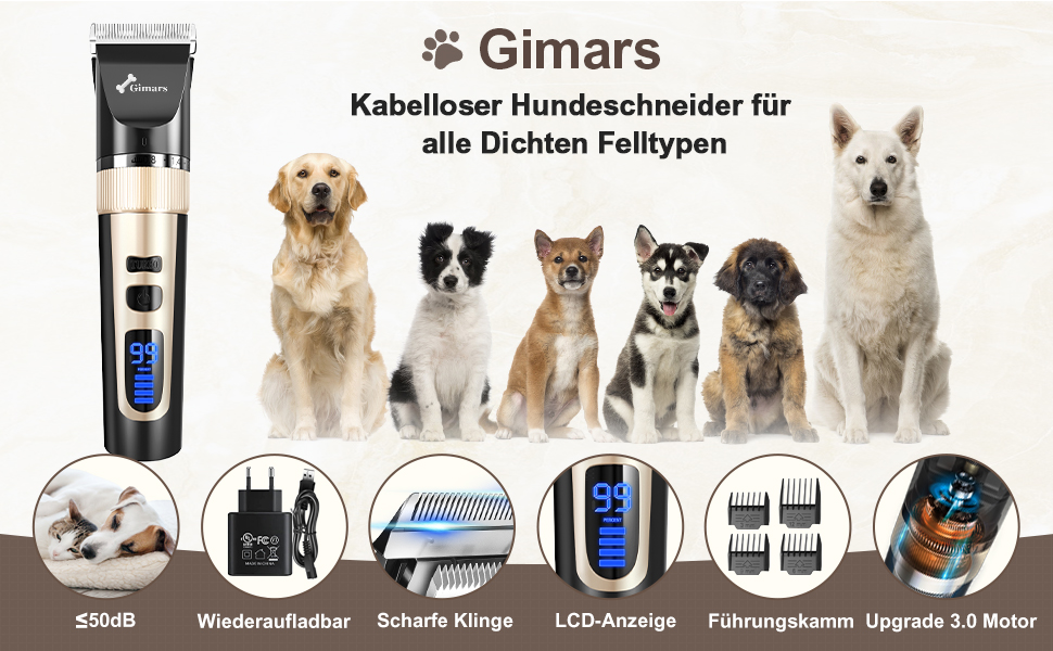 Машинка для стрижки собак Gimars 3-в-1: потужна, тиха, для густого хутра. Комплект з ножицями, акумуляторна, 7000 об/хв. Ідеально для собак та котів.