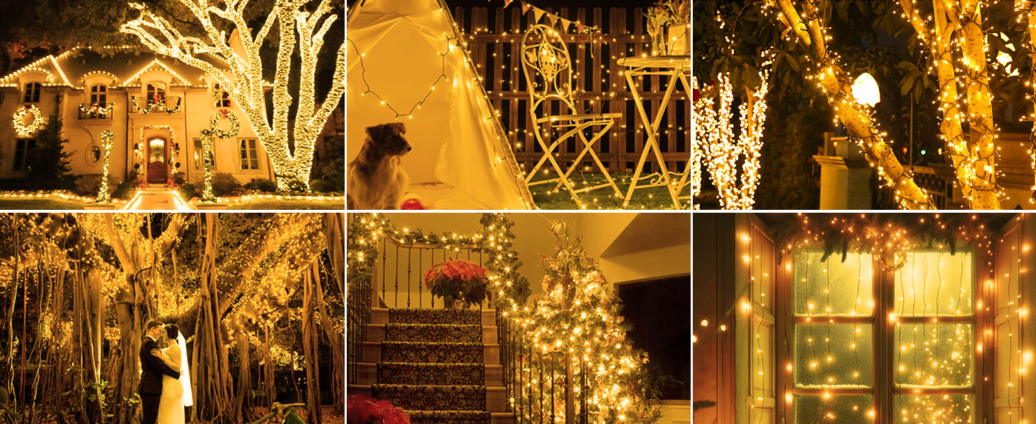 Гірлянда світлодіодна святкова, 30м, 300 LED, з таймером, 8 режимів, водонепроникна, зелений кабель, тепле біле світло, для декору, вечірок, саду, на різдво