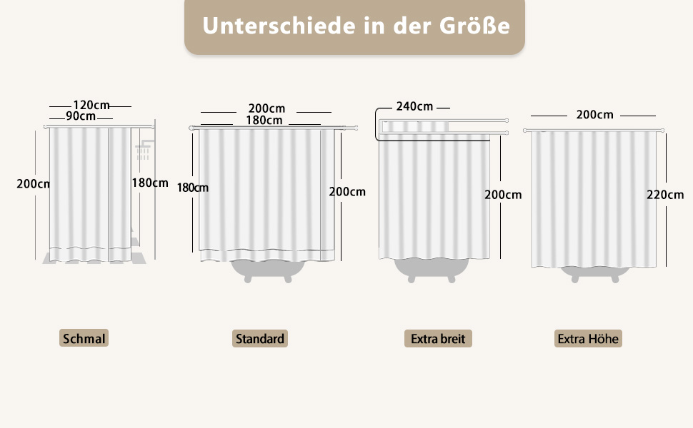 Штора для душу YISURE бежева льоноподібна, 120x200 см, водонепроникна, текстильна, машинне прання