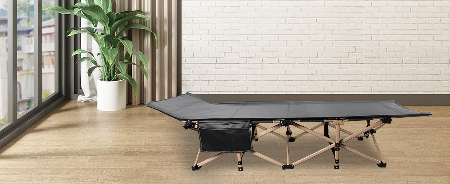 Ліжко похідне REDCAMP складане XXL, 71 см, вантажопідйомність 226 кг, сіре/зелене/чорне - для кемпінгу, туризму, пляжу, саду