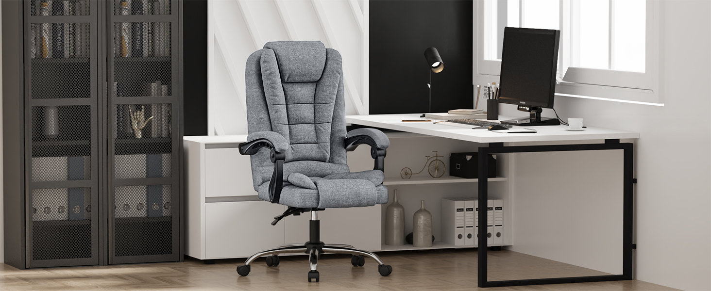 Крісло для офісу та дому Naspauluro: ергономічне, з регулюванням висоти та нахилу, комп'ютерне крісло з високою спинкою та підлокітниками (сірий)