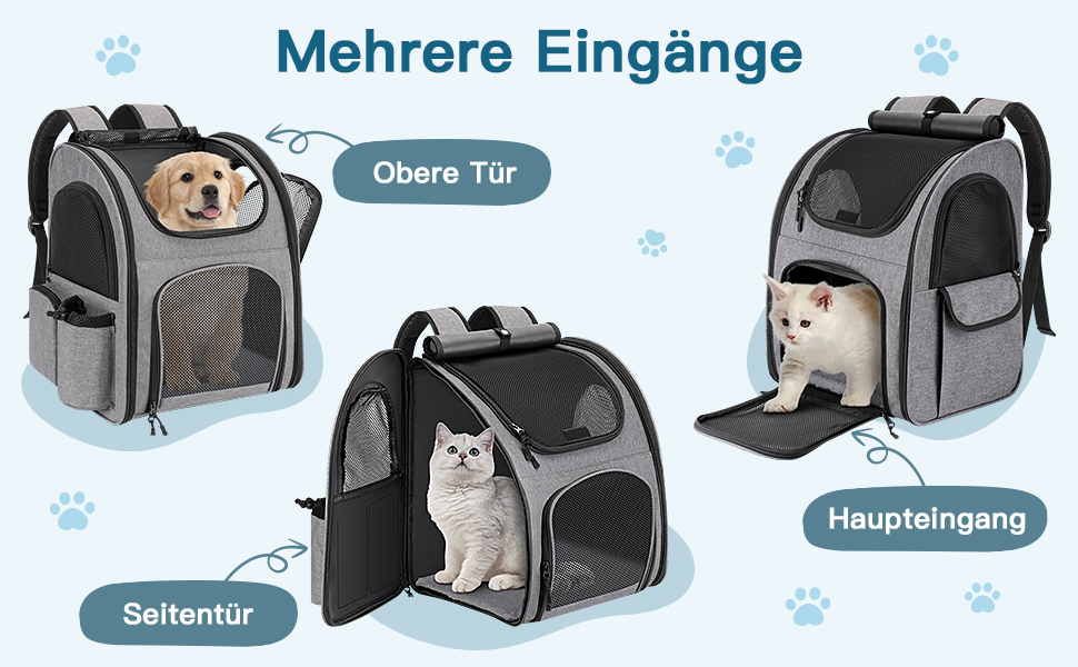 Рюкзак для тварин до 10 кг з сіткою, дихаючий та легкий, з внутрішнім шнуром безпеки та килимком (сірий)