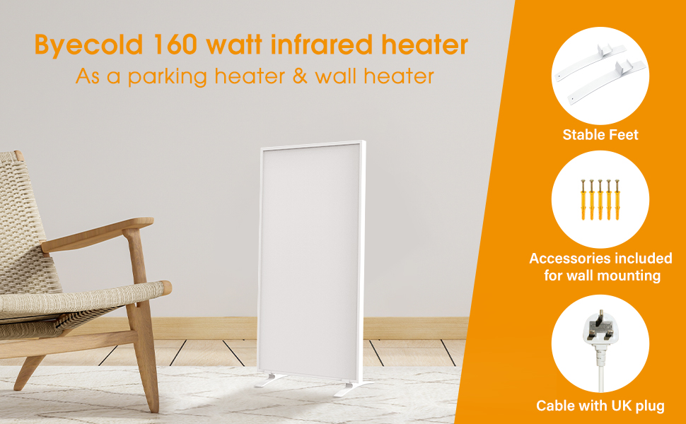 Інфрачервовий обігрівач Byecold 300W зі Standfüßen (ніжки), електричний, економний, з захистом від перегріву, білий