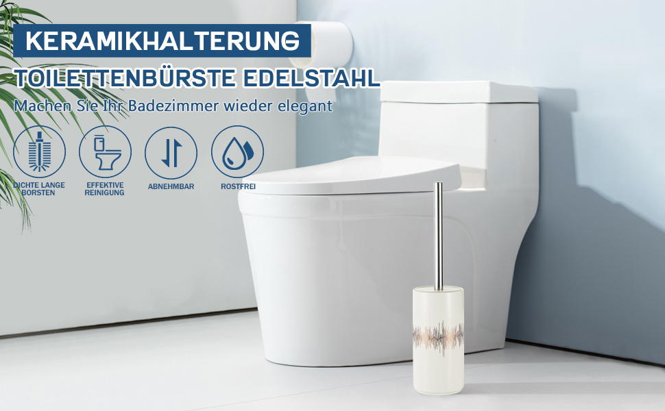 Набір для туалету GeruiKE: щітка для унітазу з керамічним тримачем (сірий матовий, білий & золотий)