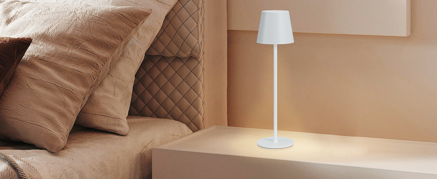 Настільна LED лампа акумуляторна бездротова 2 в 1, димується, з USB-C зарядкою, 3 режими світла, біла - набір 2 шт.