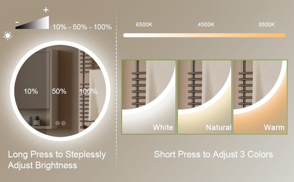 LED дзеркало для ванної кімнати AllRight з підсвічуванням 50см кругле - диммування, 3 кольори світла (3500K-6500K), сенсорне керування, антизапар, для макіяжу та гоління