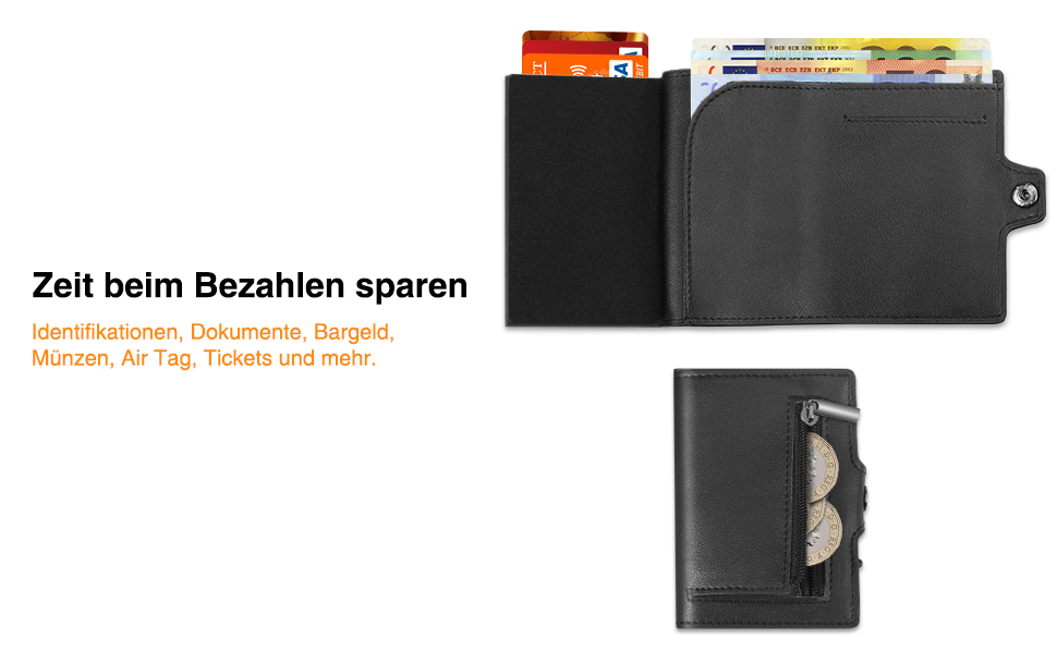 Чоловічий гаманець TEEHON з відділенням для монет та RFID захистом, тонкий, з відділеннями для карт, віконцем для ID - чорний