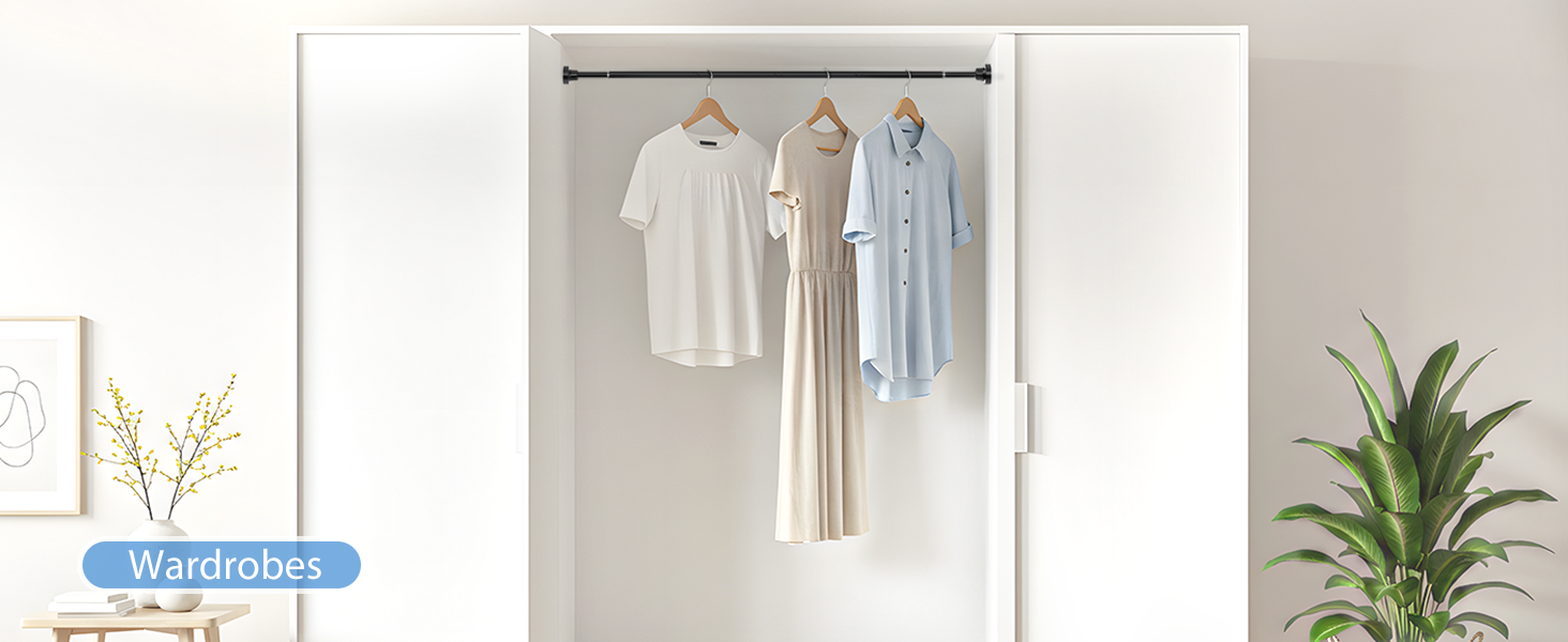 Телескопічна штанга для карнизи/душової завіси, чорна, 79-195 см. Кріплення без свердління. Телескопічна штанга для карнизи/душової завіси.