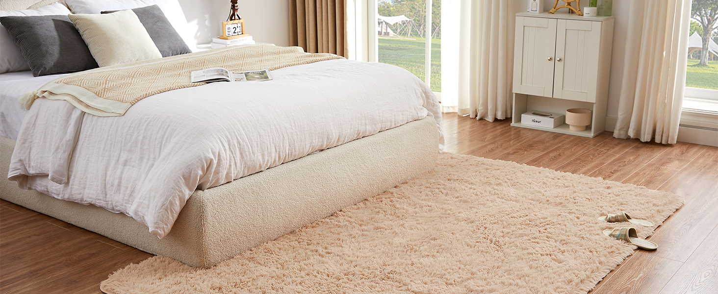 CHOSHOME Килим для спальні, вітальні: м'який, сучасний, з високим ворсом, антиковзаюча підкладка, для дитячої кімнати, шаги, 90x150 см (Бежевий, 150x240 см)