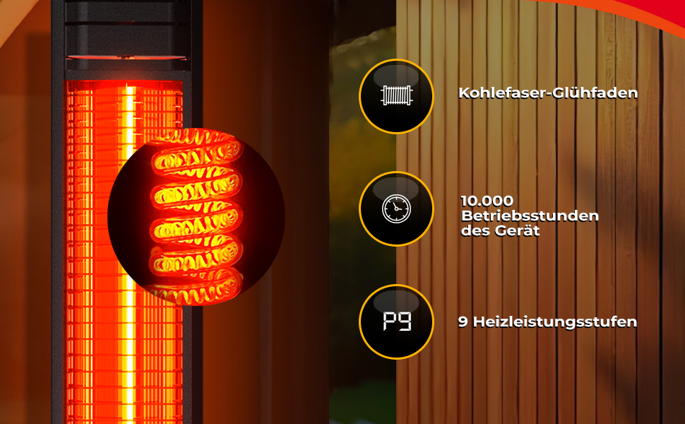 Інфрачервовий обігрівач RAY 2500W – електричний обігрівач з 9 ступенями, IP65 для тераси та приміщення, настінний, з пультом та таймером, чорний