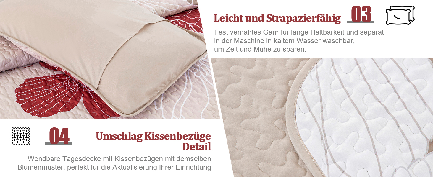 Tagesdecke WONGS BEDDING 220x240 см з квітами, бургунді. М'яка літня ковдра з мікрофібри для двоспального ліжка, комплект з 2 наволочками 48x75 см