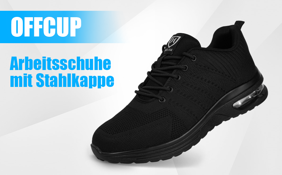 Черевики безпеки OFFCUP для чоловіків, Легкі робочі черевики, Спортивні черевики з металевим носком, Робочі кросівки з дихаючою та протиковзкою підошвою, з повітряною подушкою, зручні 45 EU