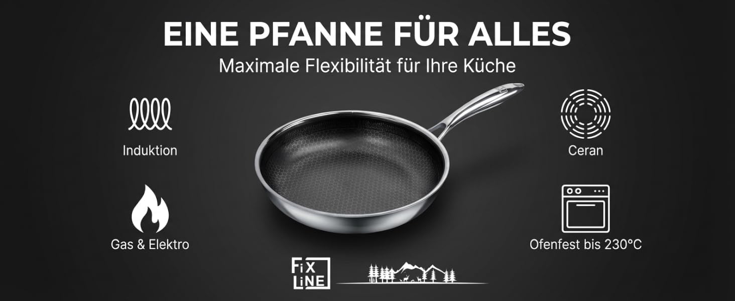 Сковорода FIXLINE Black Forest 28 см з антипригарним покриттям без PFAS - для всіх плит, включаючи індукцію, та духовки (до 230°C)