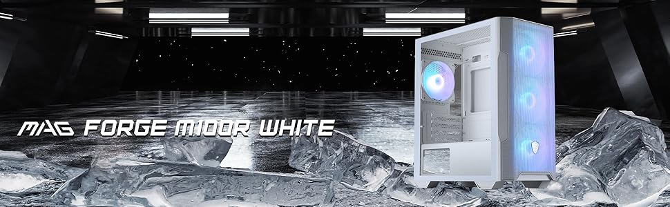 Корпус ПК MSI MAG Forge M100R White - Mid-Tower, ATX, підтримка RTX 40, ARGB, магнітні фільтри, загартоване скло