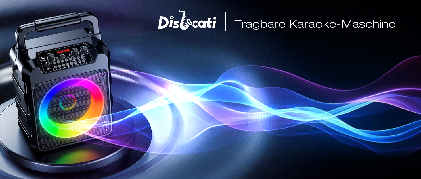 Портативна караоке-колонка Dislocati з 2 мікрофонами, 20W, LED-підсвітка, Bluetooth 5.3, AUX/USB, до 12 годин роботи - ідеальний подарунок для дітей та дорослих, чорний колір