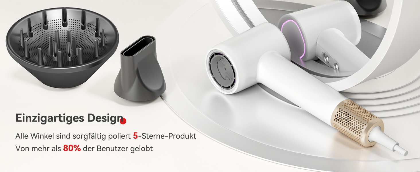 Фен з дифузором, потужний фен з мотором 160 000 об/хв, іонізатор, 500 млн негативних іонів, для подорожей та дому (сірий), з дифузором