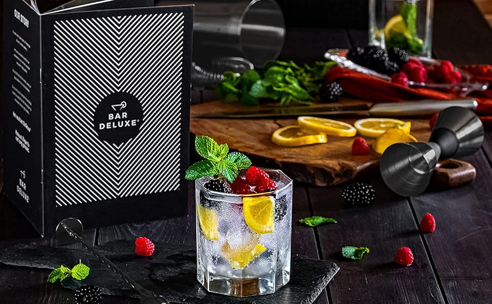 Набір бармена Boston Shaker Set BarDeluxe® 5 предметів: шейкер, аксесуари, рецепти, сумка. Нержавіюча сталь, 750 мл. Преміум подарунковий набір