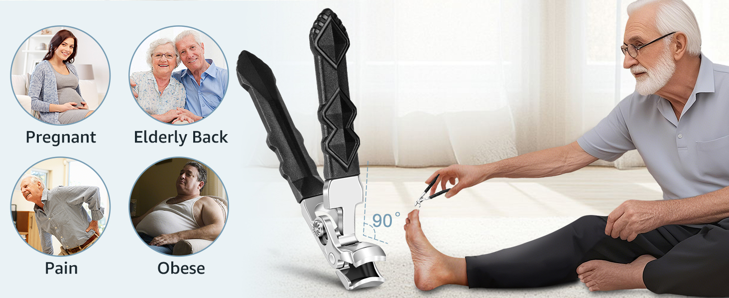 Кусачки для нігтів для літніх людей з товстими нігтями, кутовий наголовок, широкі кусачки для великих пальців ніг, широке захплення, кусачки для товстих пальців ніг, гострі кусачки для чоловіків/жінок (чорні кусачки для нігтів)