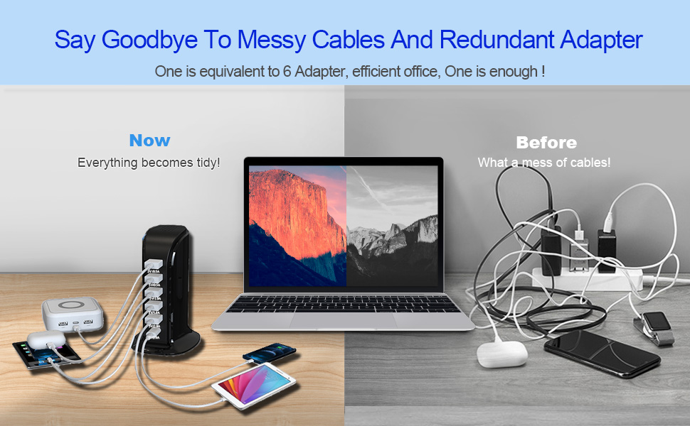 Зарядний пристрій USB мережевий 30W, 6 портів, для iPhone 12/13/14, Samsung Galaxy S22 Ultra/Z Fold/Z Flip, планшетів - Чорний