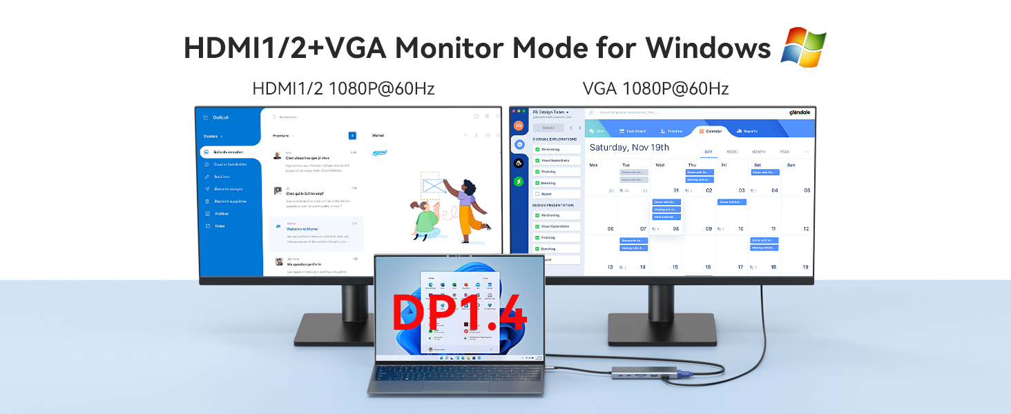 Док-станція USB-C з підтримкою двох моніторів, 14 в 1 для ноутбука: HDMI, VGA, Ethernet, PD, USB, SD/TF, Аудіо